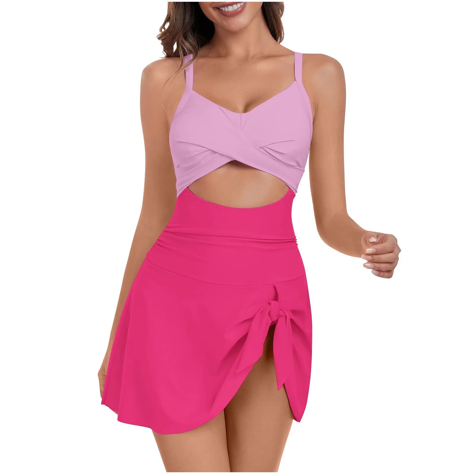Solid colour one-piece strap swimsuit for swimming sports in grey blue, pink, or white black.