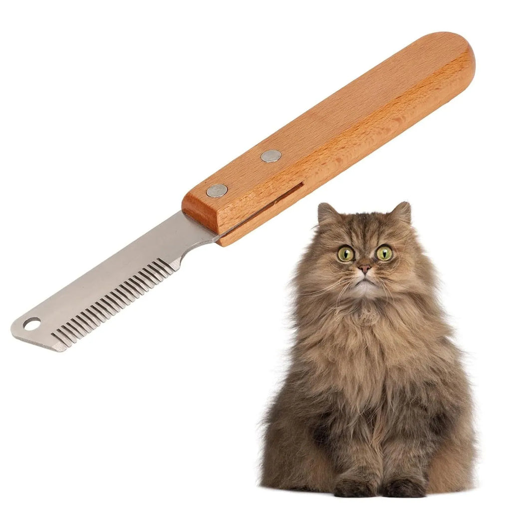Wood handle pet stripping comb grooming tool for dogs and cats with metal fittings