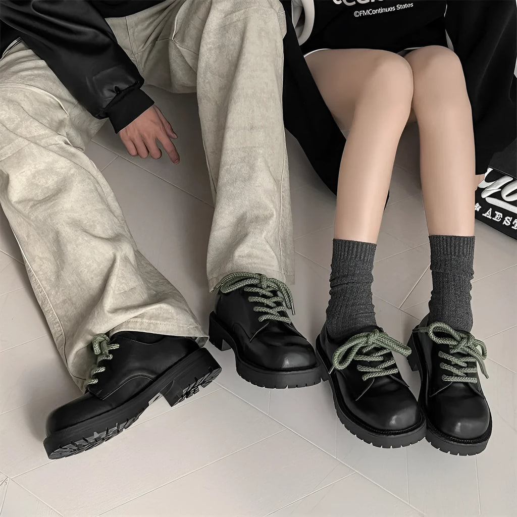 Big Head men's platform Derby casual shoes in microfiber with rubber sole, shown on a size chart.