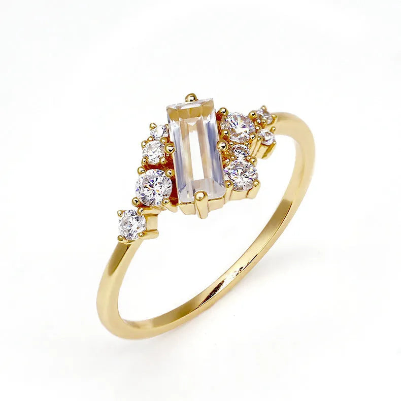 New White Crystal Blingbling Women's Ring Silver Electroplated Shiny Ring US Size 5 6 7 8