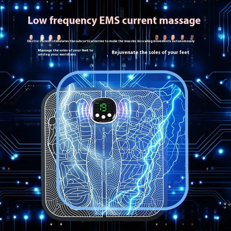 Square USB rechargeable foot massager mat with acupressure nodes in blue, orange, or white colour options