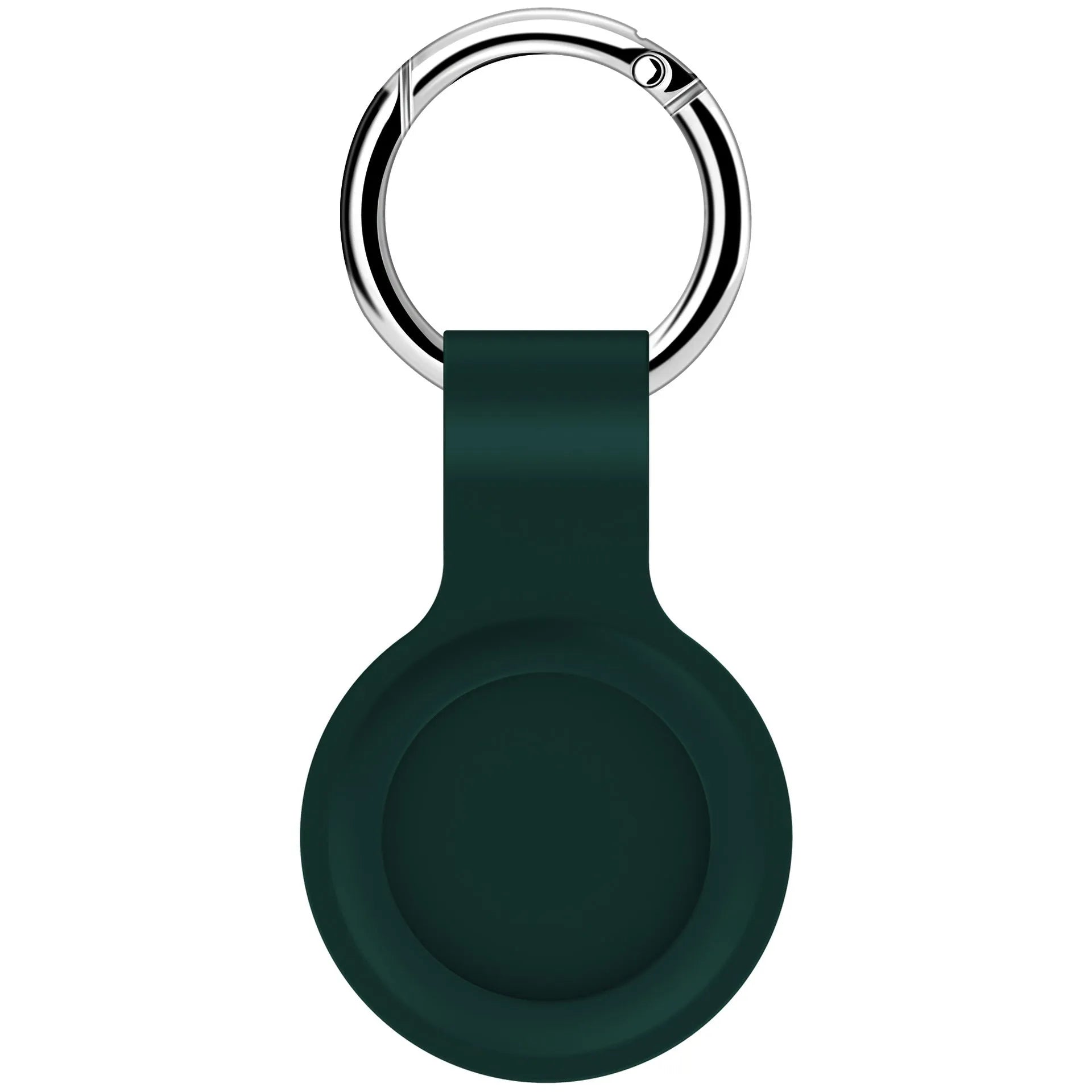 Silicone protective case for Apple AirTag with metal snap button in assorted colours on a keyring.