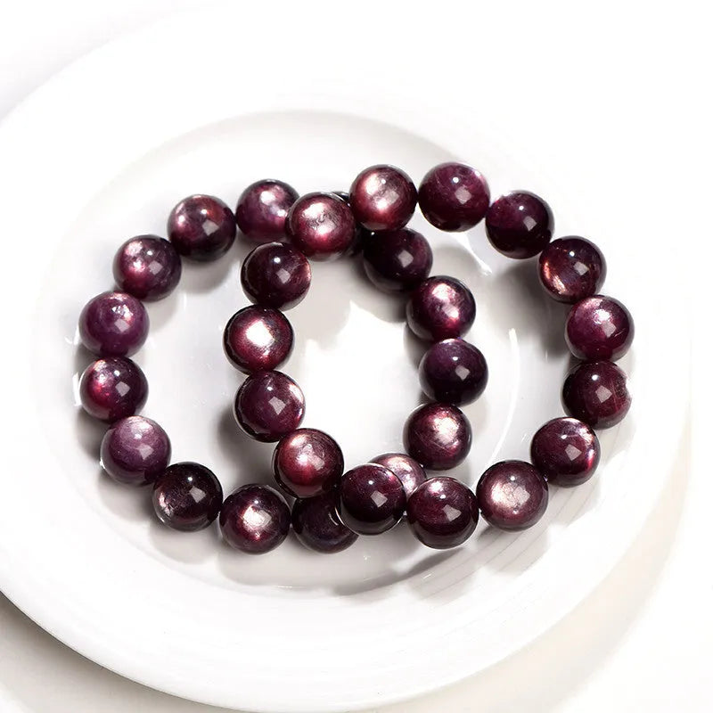Purple lepidolite crystal bracelet with polished round beads in multiple size options