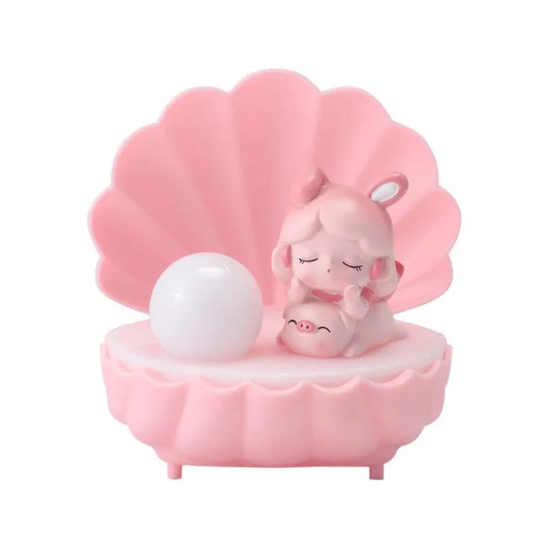 Cartoon character resin night light in pink pig, blue bear, purple sheep, or yellow three wood girl designs.