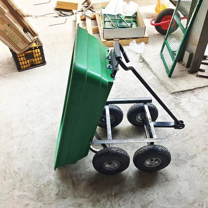 Green four-wheel dump truck model TC2145 with steel PP construction for agricultural hauling