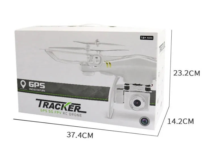 Black 5G GPS quadcopter drone with HD camera and fence guards on a flat surface