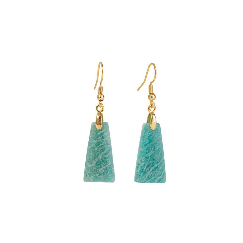 Amazonite trapezoid earrings with geometric design in gold or silver finish