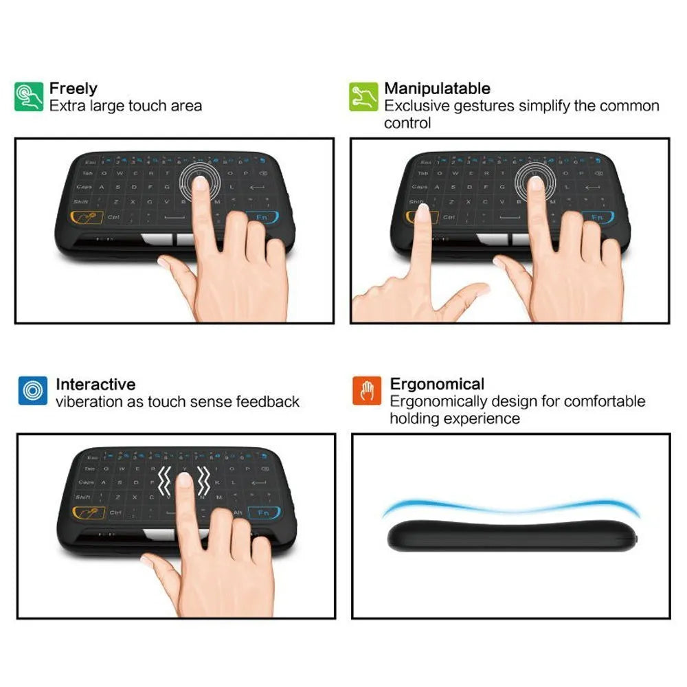Mini H18 black wireless keyboard with touchpad and USB dongle for Android TV box and notebook