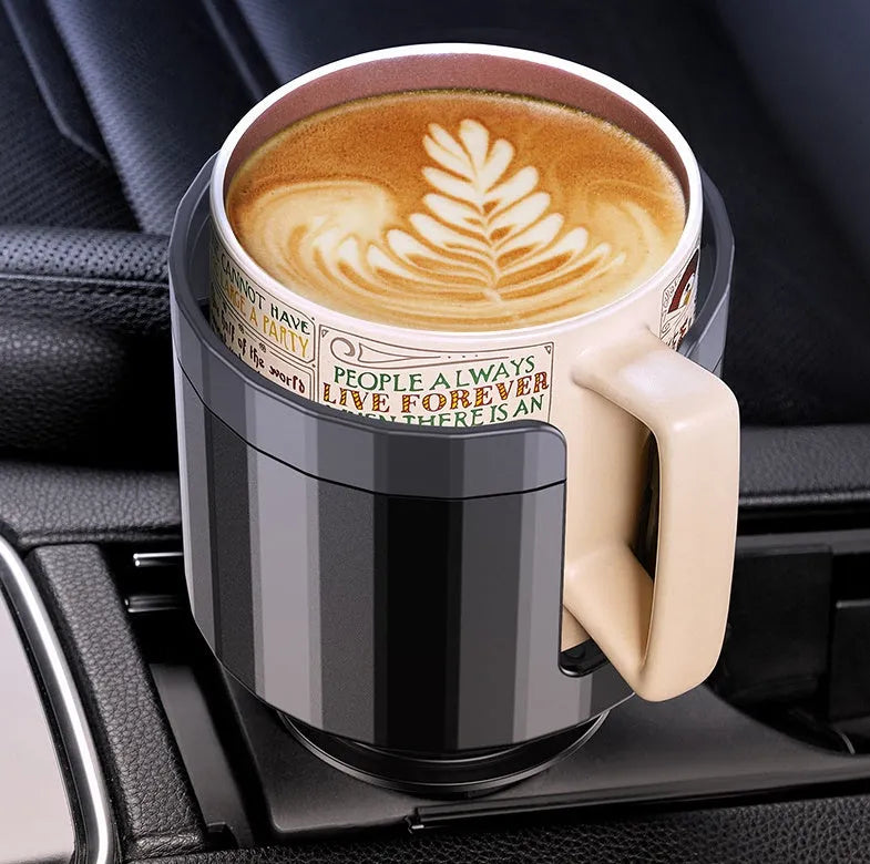 Matte black car cup holder expander with adjustable base for extra large bottles
