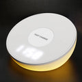 White wireless charger with digital clock display, alarm function and night light for QI smartphones