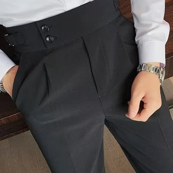 Autumn retro high waist straight casual trousers in cotton blend fabric, available in four pure colours
