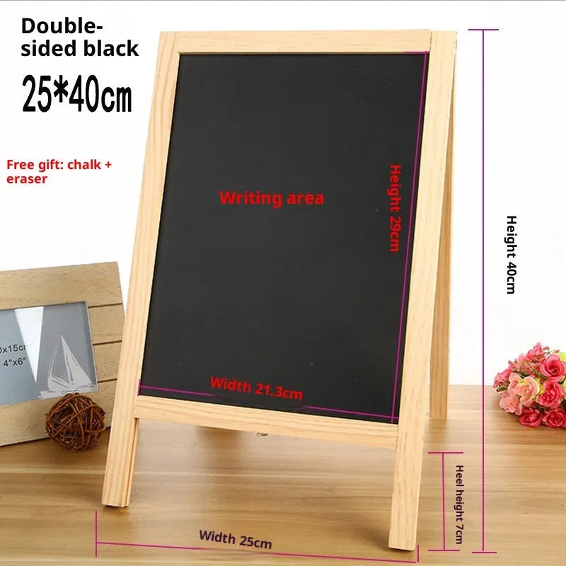 A-shaped double-sided blackboard 20x30cm on wooden easel, natural wood colour