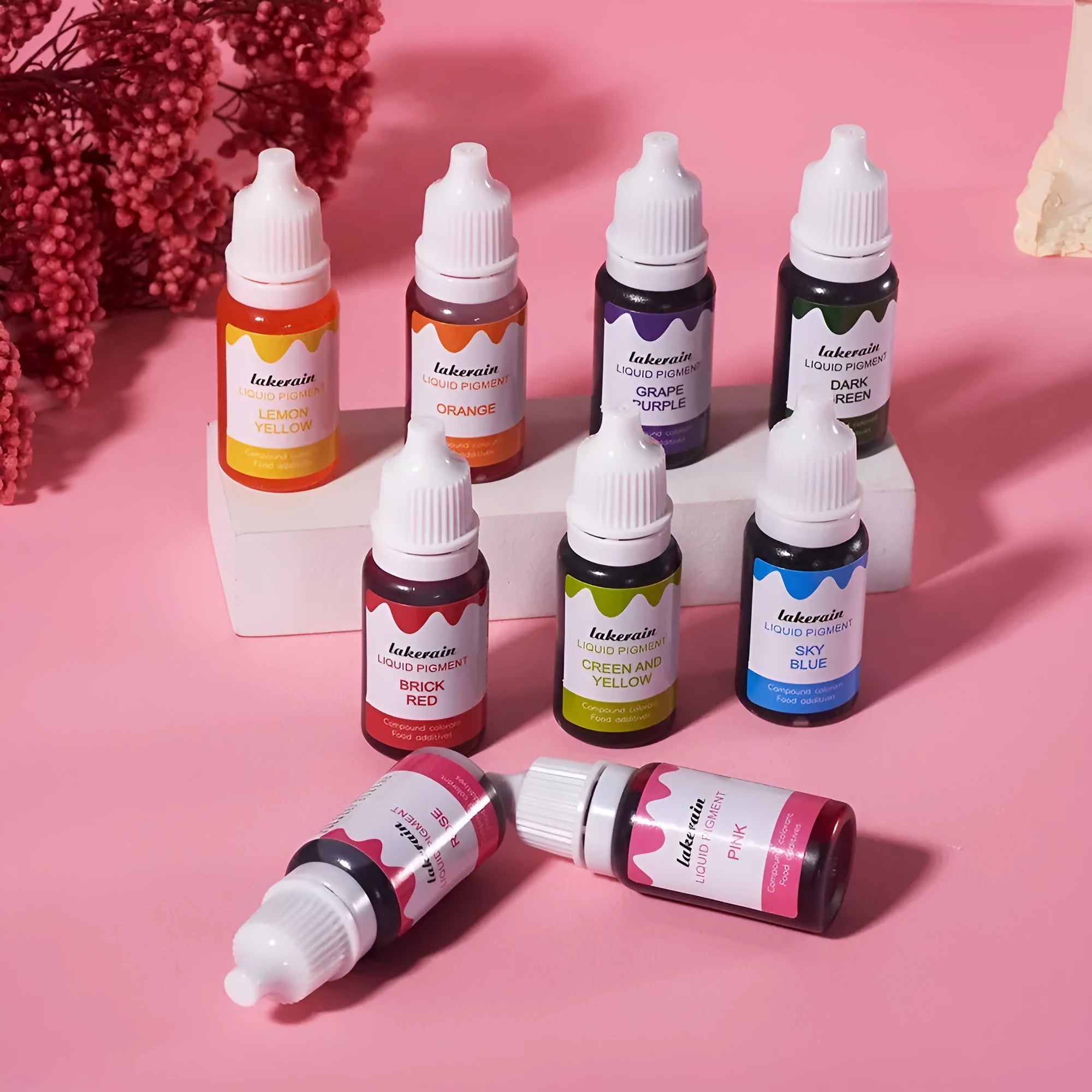24-colour food pigment set with bottles, lip gloss, toolbox, gloves, and craft accessories