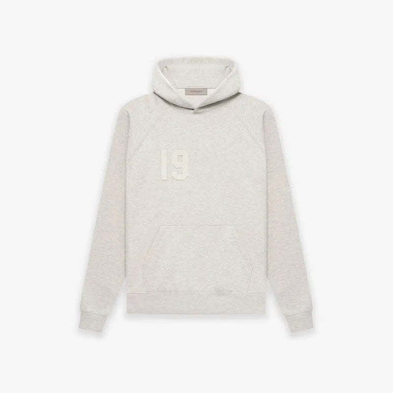 Blank heavyweight cotton raglan hoodie in Charcoal Gray with 3D patch pocket, loose fit pullover style