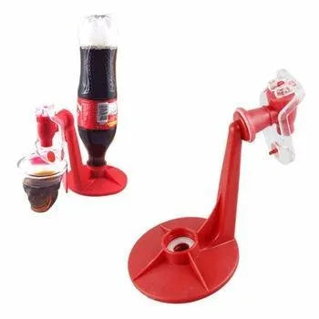 Red Magic Tap soda dispenser attached to inverted 2-litre bottle for push-button drink serving