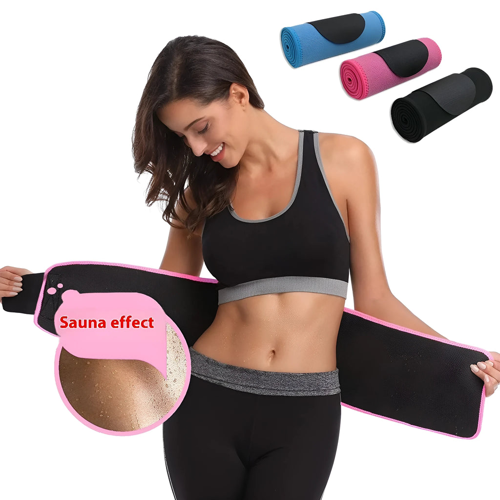 Neoprene hot lumbar support belt for fitness in black, blue, or pink colours.