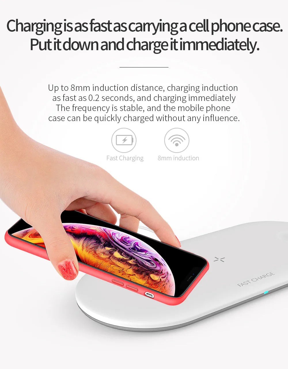 Black 3-in-1 wireless charging station for Apple phones, watches and earbuds on desk