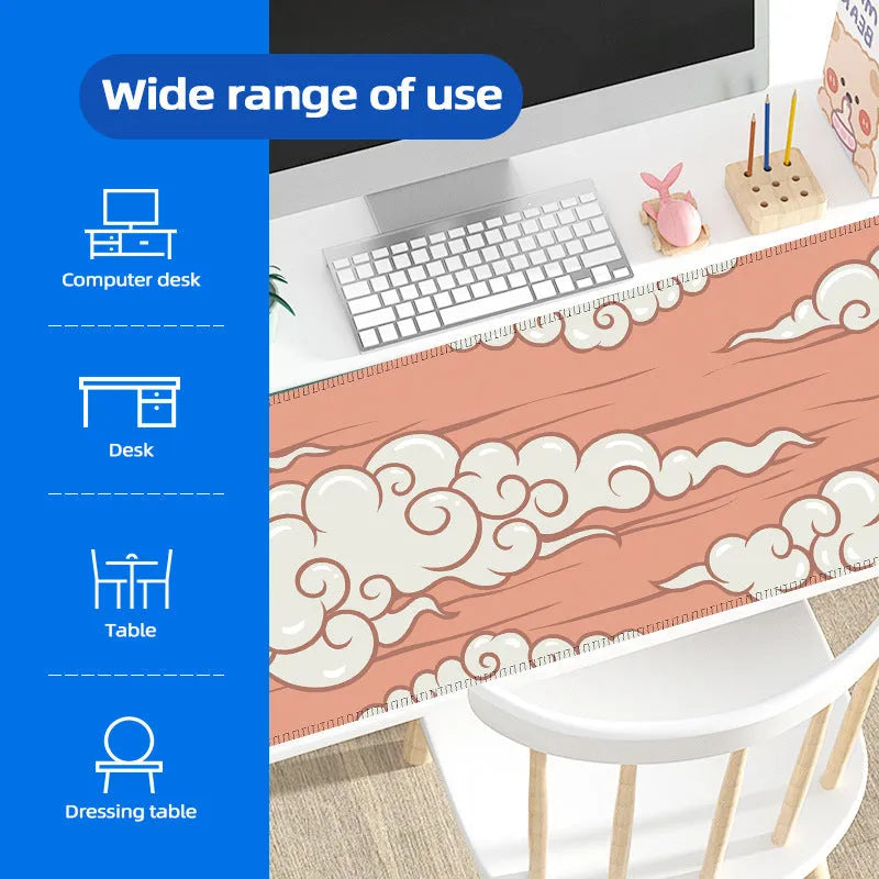 Large non-slip rubber desk mat with Japanese style graphic, shown on a wooden desk.