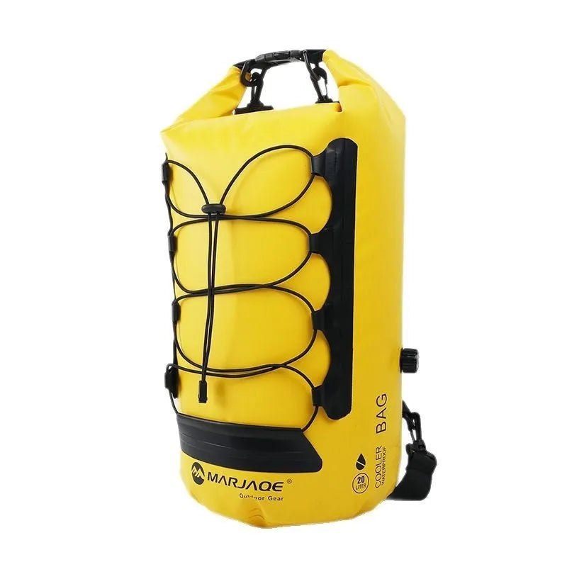 Yellow and black 20-litre PVC waterproof dry bag backpack for outdoor water sports