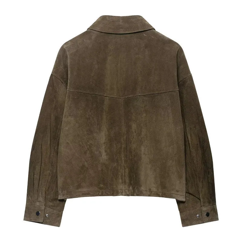 Women's medium-thickness PU casual jacket in Japanese Korean style, regular fit