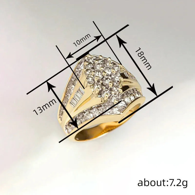 Gold-coloured copper electroplated ring with heavy industry and palace style geometric band design