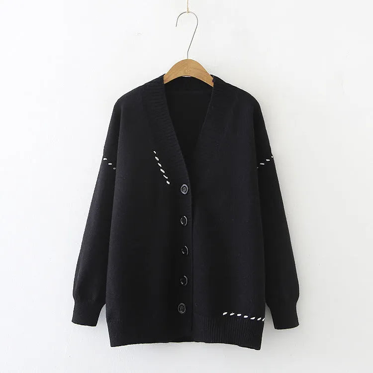 Women's loose fit knitted cardigan top coat in polyester fabric
