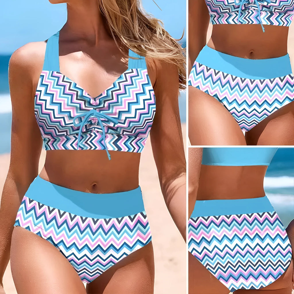 Solid colour cross sling split swimsuit for women in polyester fabric with briefs style