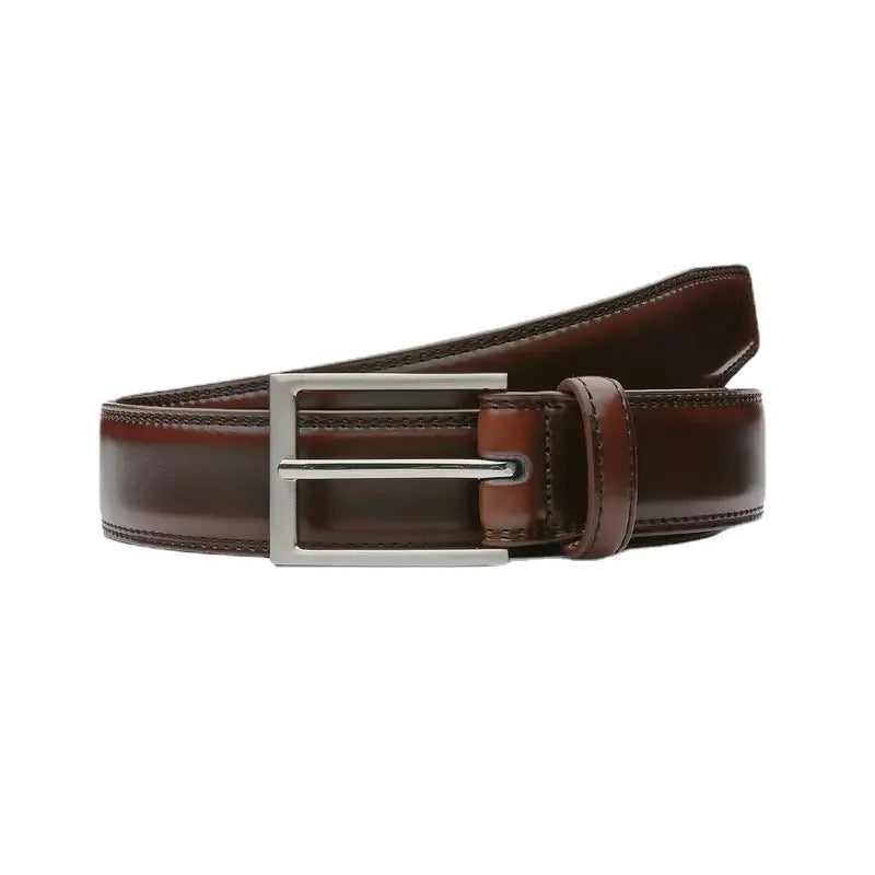Men's genuine leather casual belt with alloy buckle in 95 grain brown pattern
