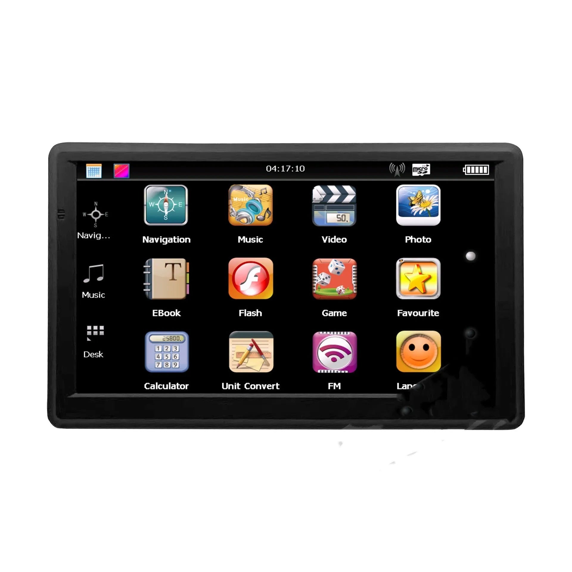 7-inch portable car GPS navigation device with touch screen on a dashboard mount