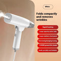 Blue and white handheld garment steamer with 1300W power rating and 85ml water tank