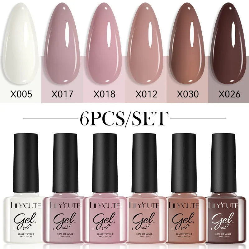 Solid colour UV gel nail polish set with glitter effect in 20 nude shades