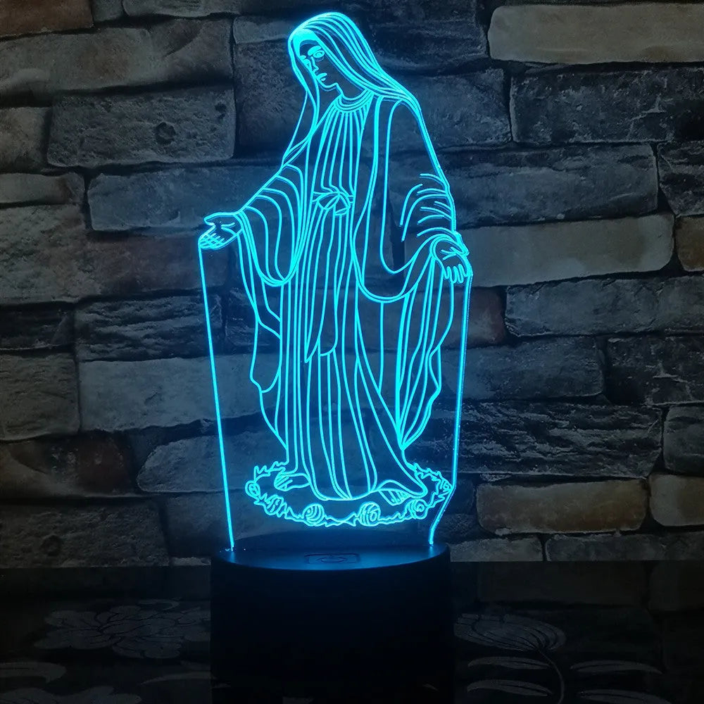 3D LED night light showing colourful dual-ring stereoscopic pattern from a laser-engraved acrylic plate on an ABS base.