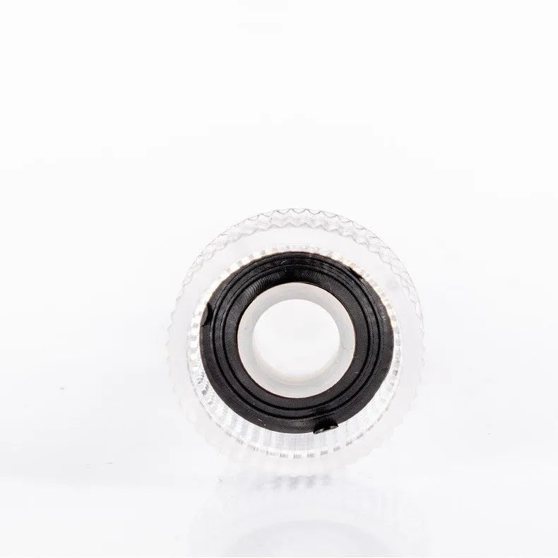 Transparent plastic inlet joint for Karcher pressure washers showing 3cm diameter