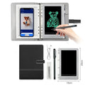 85-inch electronic writing pad with smart pen on a stitching design surface in blue.