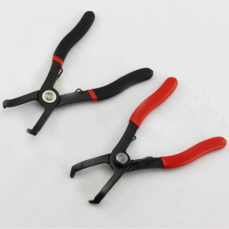Red interior round nail removal pliers with PVC handles and adjustable jaws.