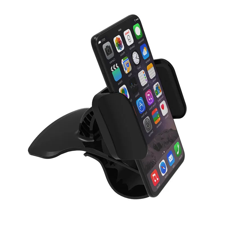 Dashboard car phone holder in black mounted on vehicle dashboard edge