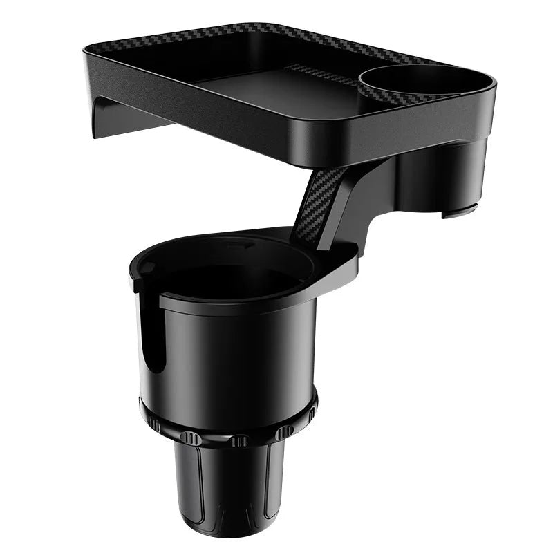 Black ABS car cup holder with removable rotating dinner tray in vehicle