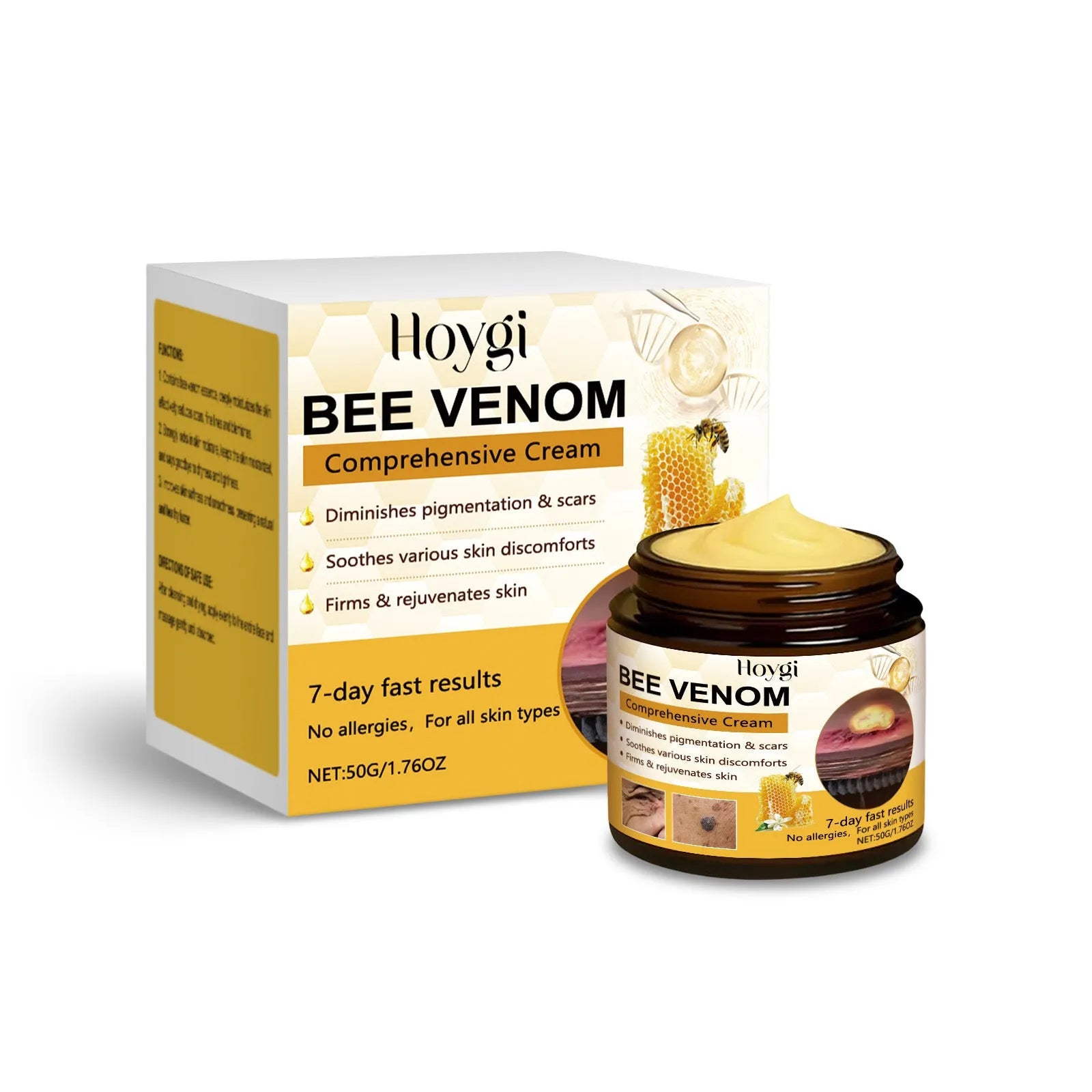 50g container of neck cream with hyaluronic acid, collagen and bee venom formulation