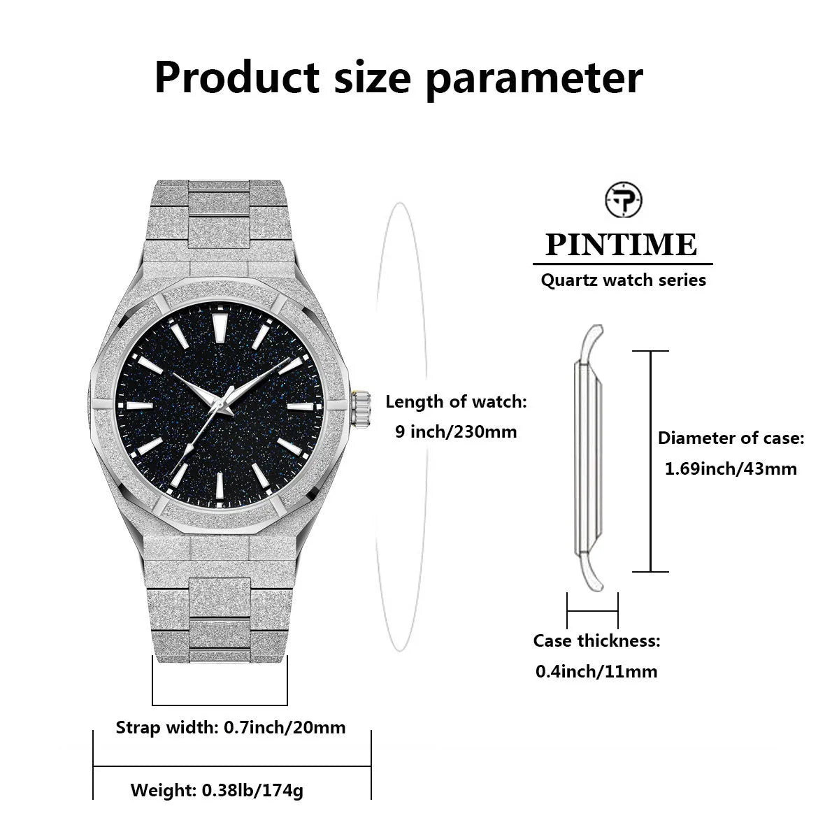 Stainless steel business men's watch with luminous frost finish in 11mm thickness
