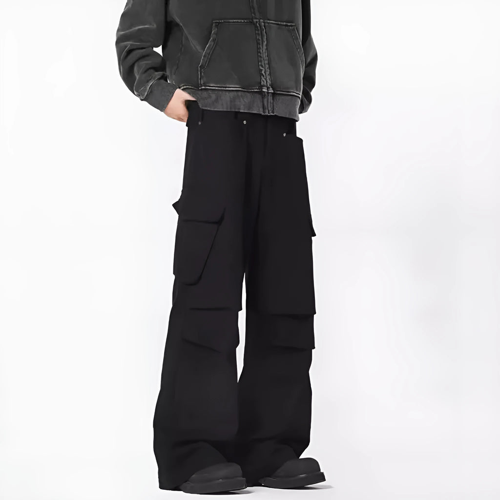 Men's straight-leg trousers with high-waist design and micro elasticity in retro streetwear style