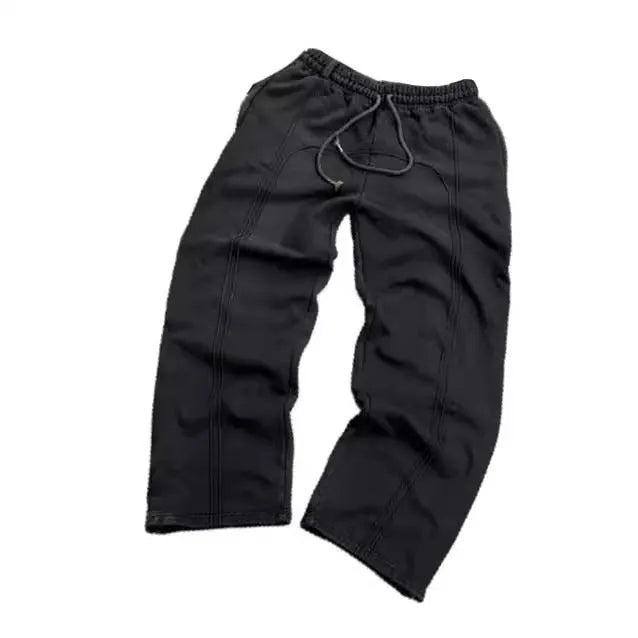 Men stretch rope sweatpants casual trousers loose fit quilting craft polyester black