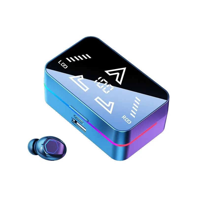 M49PRO in-ear Bluetooth headset in black with mirror digital display and breathing light