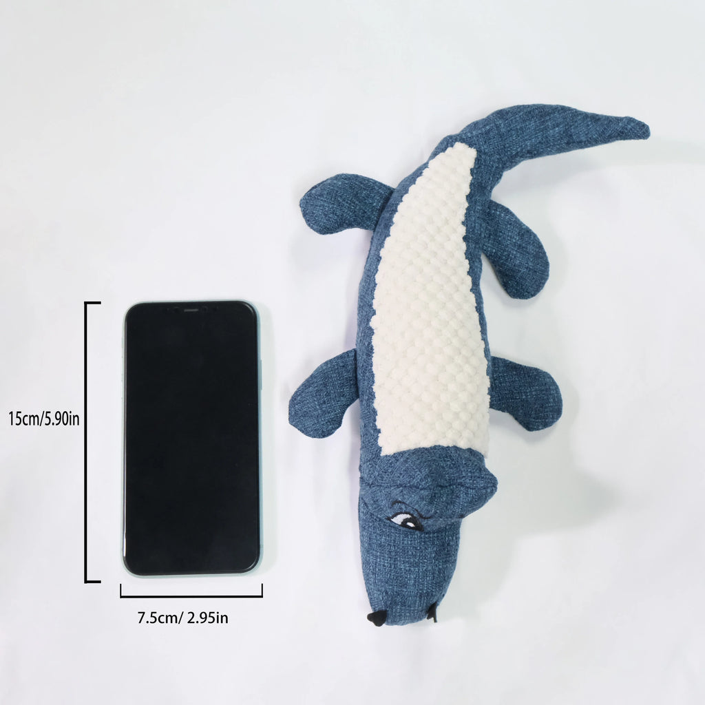 Blue pet plush toy with corn grid texture and biting sound effects for dog and cat play