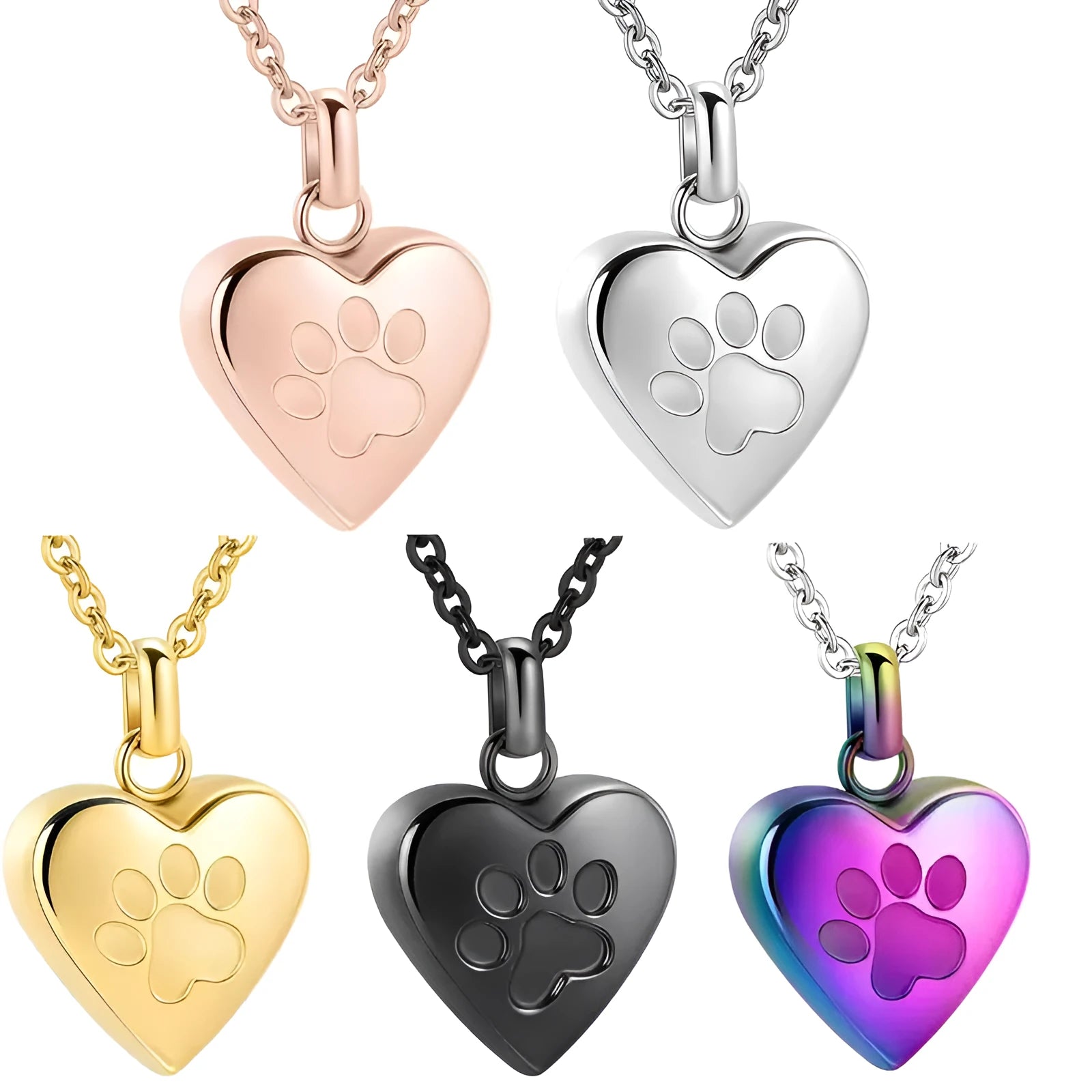 Openable heart-shaped titanium steel casket necklace on a chain in silver finish.