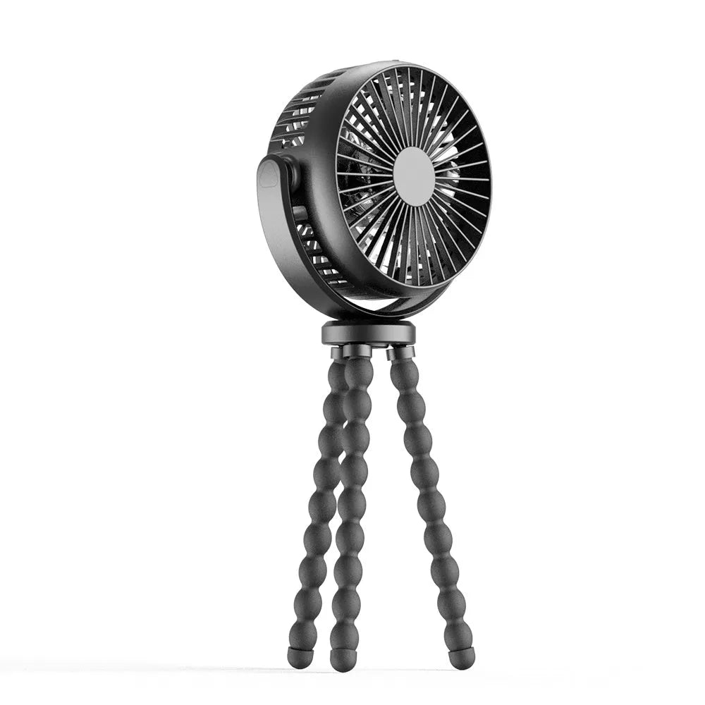 HOMEFISH F2 automatic shake head fan with LED light on removable bracket, showing USB port.
