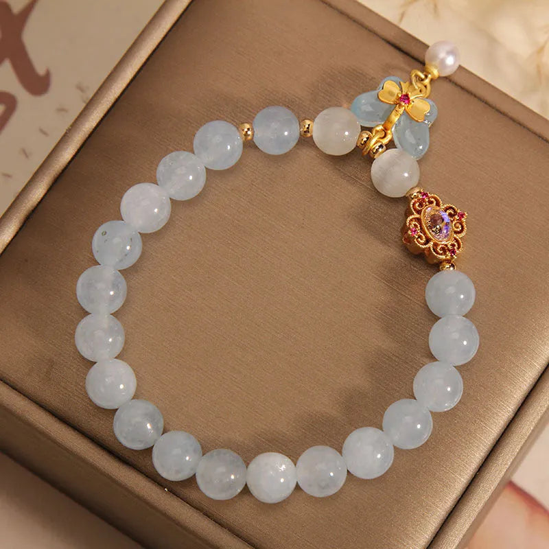 Women's aquamarine butterfly pendant bracelet with crystal rhinestones