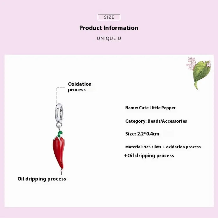 Sterling silver pendant with Korean pepper design and leaf-shaped details in BSC461 colour