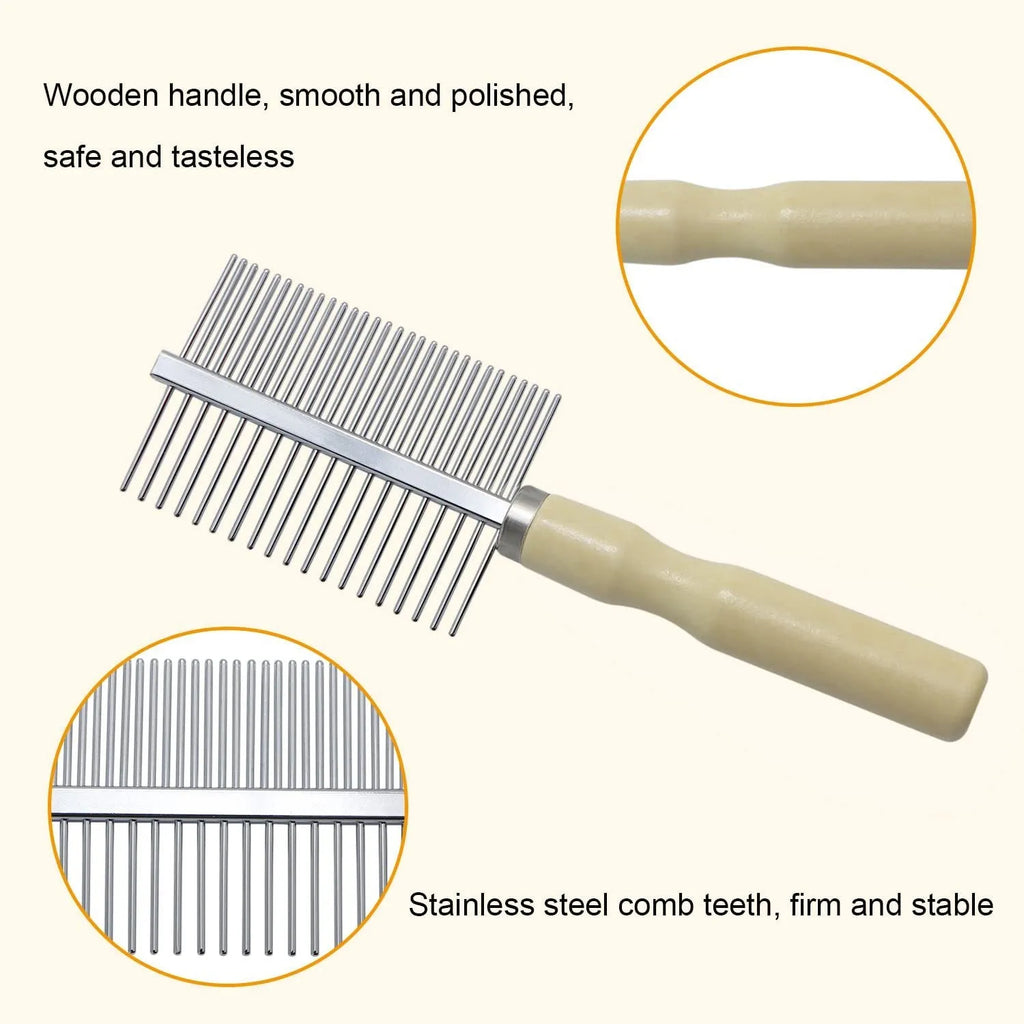 Wooden handle pet grooming comb for dogs and cats with round comb needles