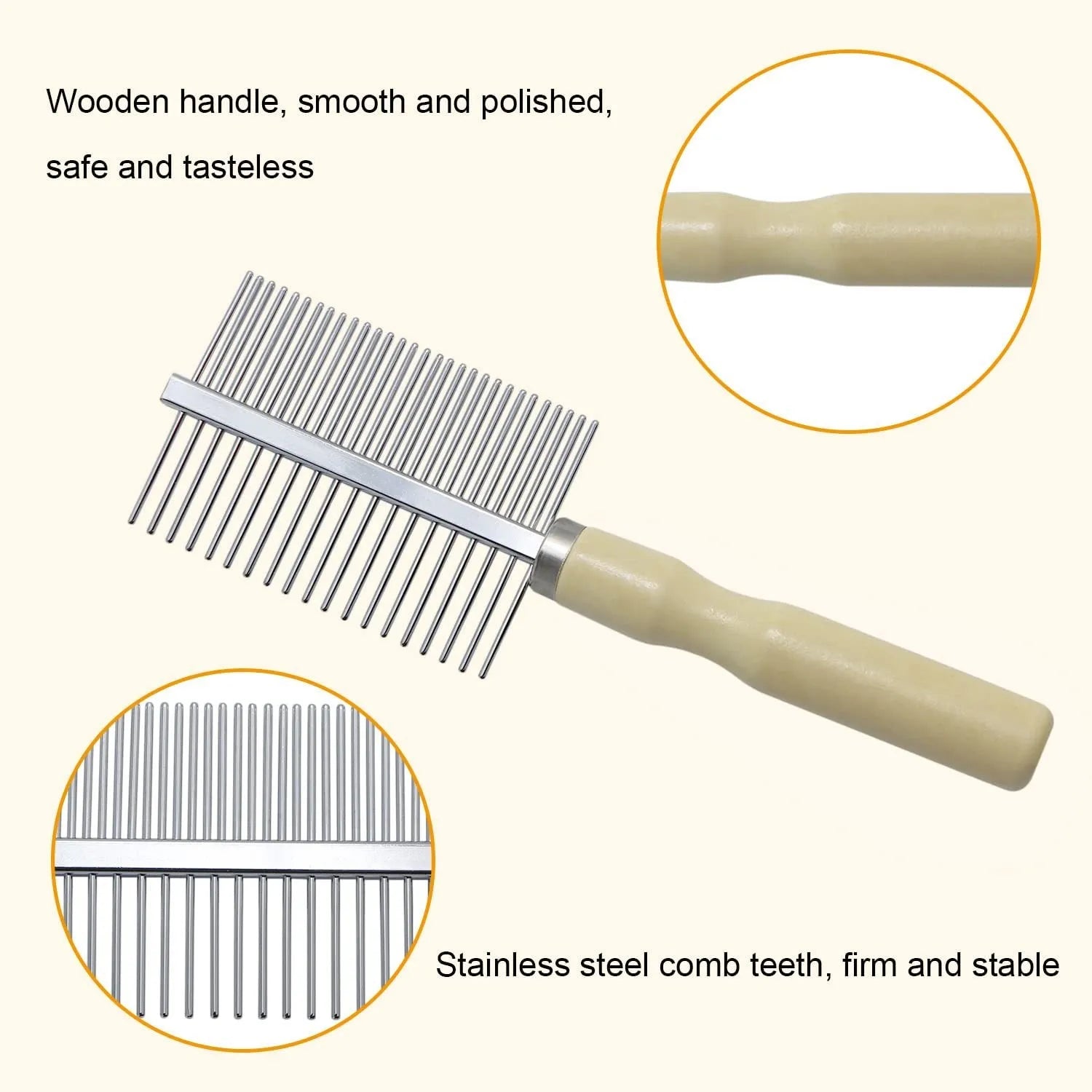 Wooden handle pet grooming comb for dogs and cats with round comb needles