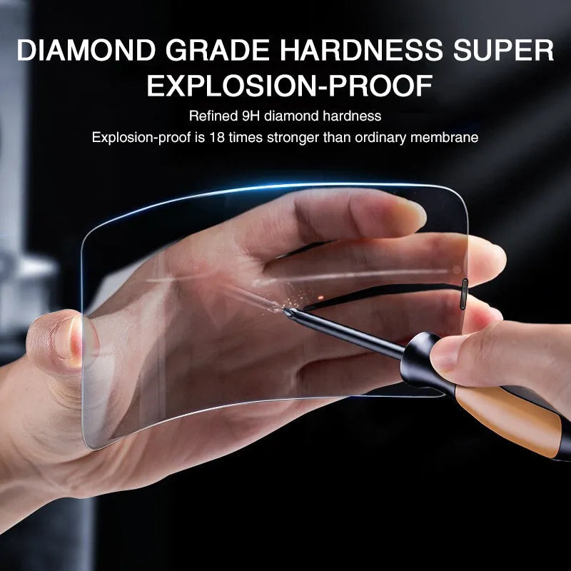 Anti-peeping tempered glass screen protector for iPhone showing privacy angle and full screen coverage.